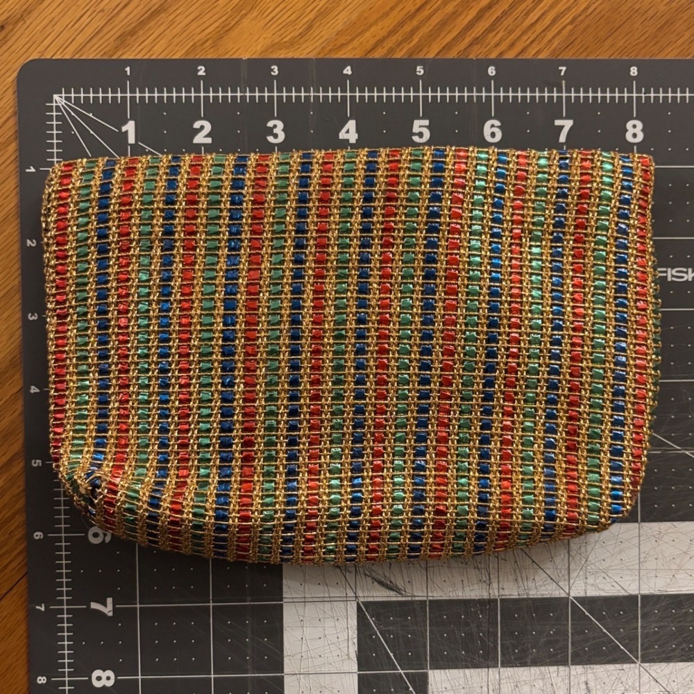 Vintage Multi Color Woven Striped Gold Evening Clutch Bag Pouch